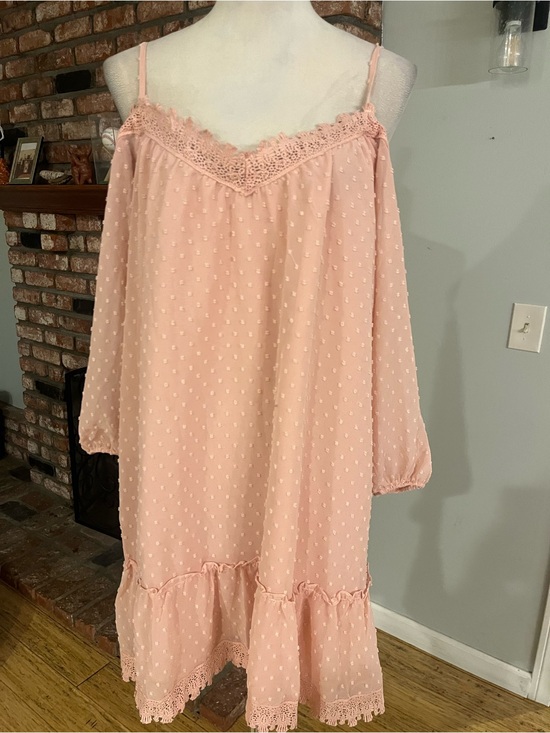 BB Dakota Tops - BB Dakota PTP 20  Blush Pink Swiss Dot Off-Shoulder Tunic